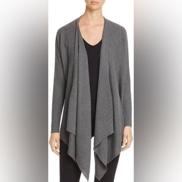 Eileen Fisher Angle Front Cardigan - Ribbed Wool Small - Picture 1 of 13